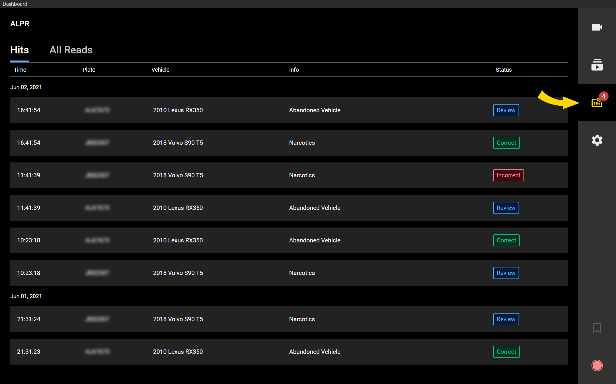 Shows the Fleet Dashboard ALPR tab with the ALPR button highlighted.