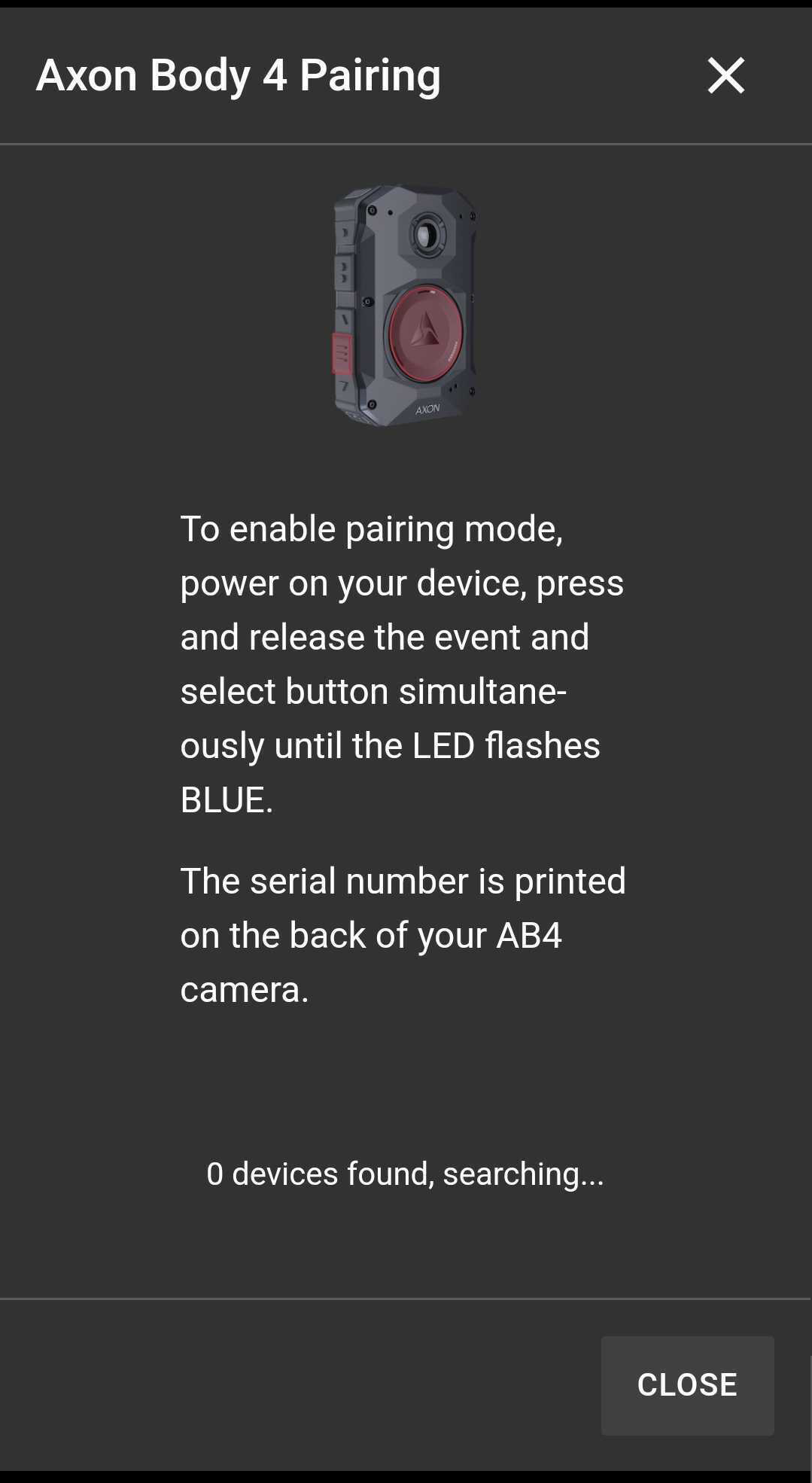 Shows the first Dashboard screen for adding a body camera.