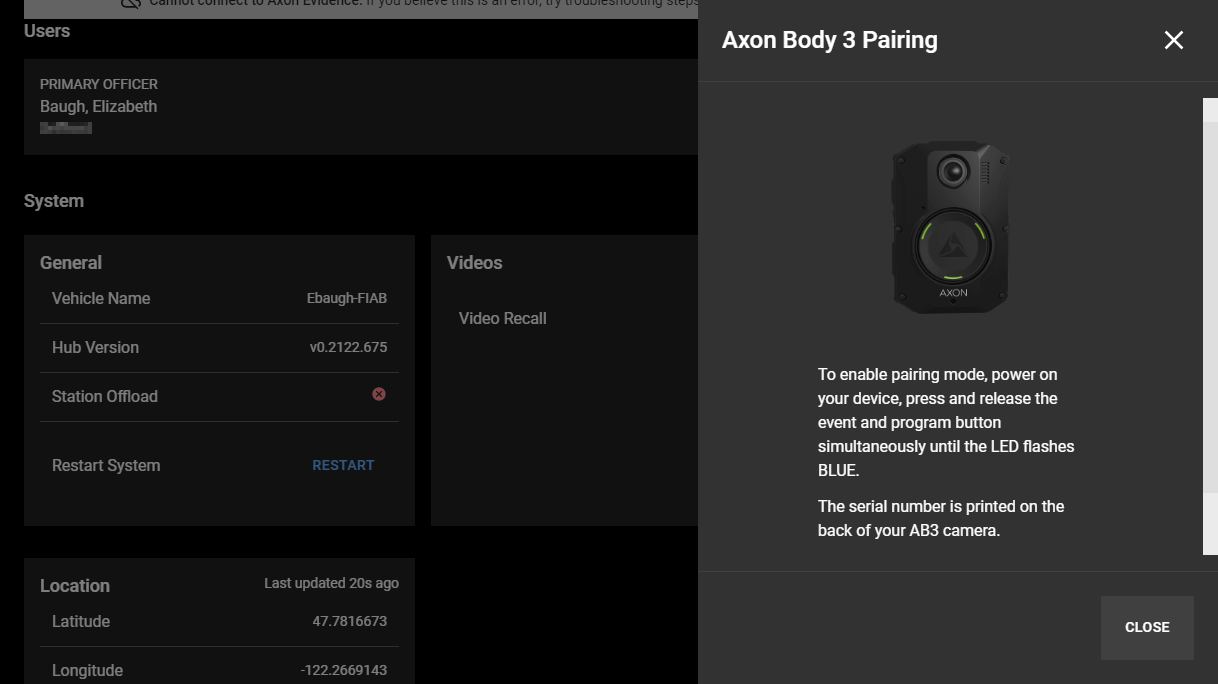 Shows the first Dashboard screen for adding a body camera.
