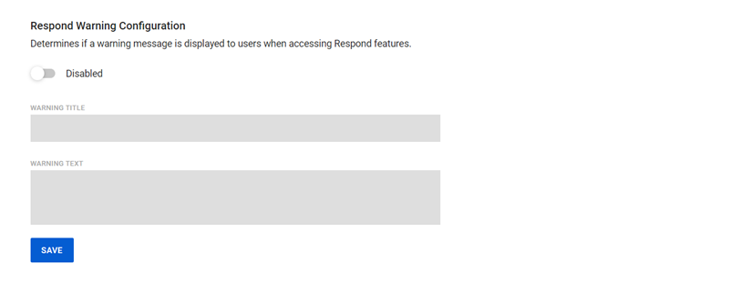 Respond Warning Configuration screen