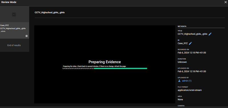 Axon Evidence screen converting selected file