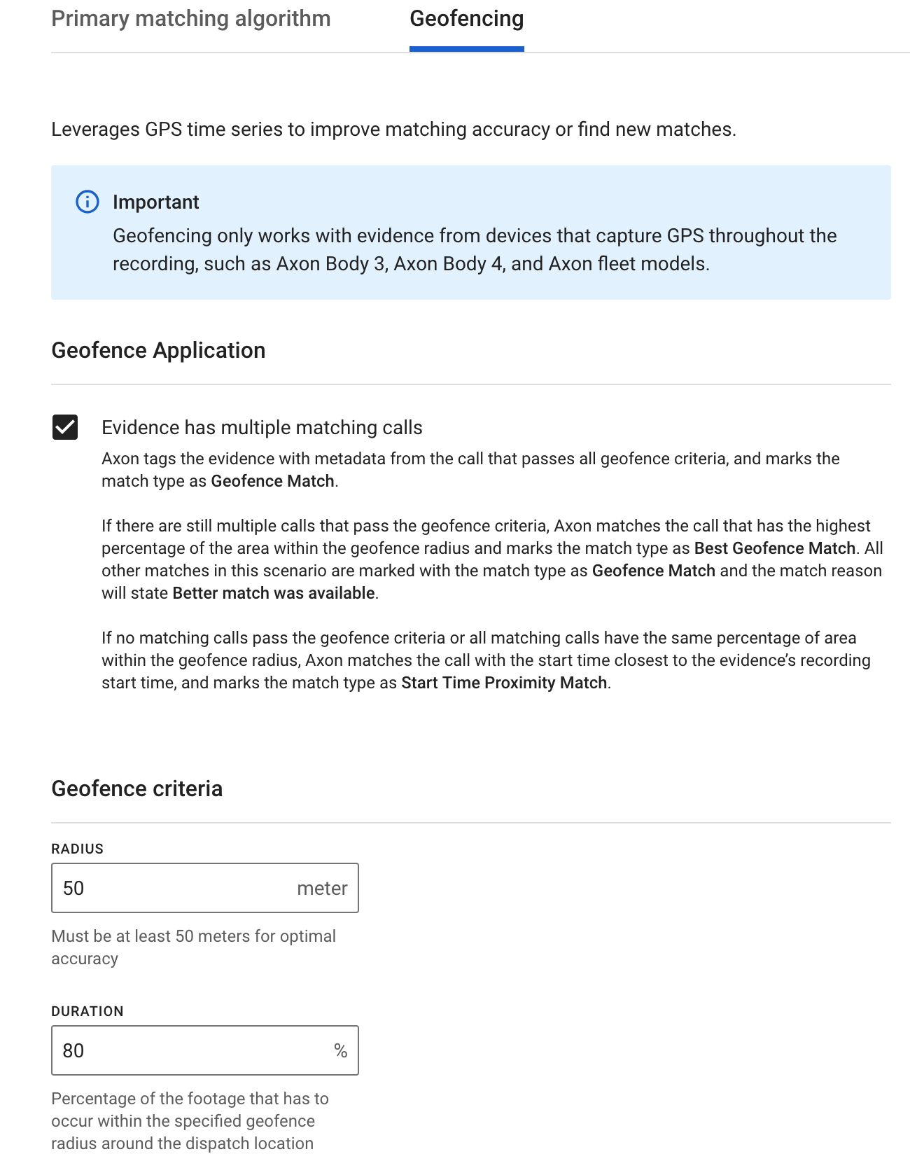 Geofencing application checkbox