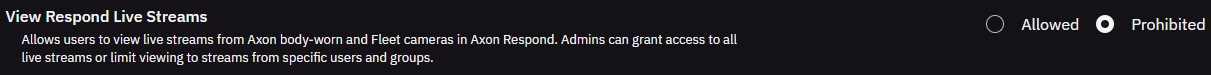 View Respond Live Streams showing access inherited from a group (All live streams), with additional users and groups that apply only if the inherited access is later removed