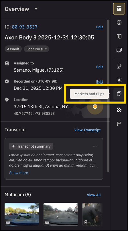 clips and markers icon on the support pane