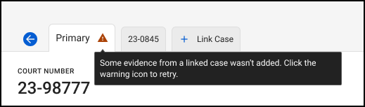 Cropped image from the Justice case detail page shoing the Primary tab with a red bang.