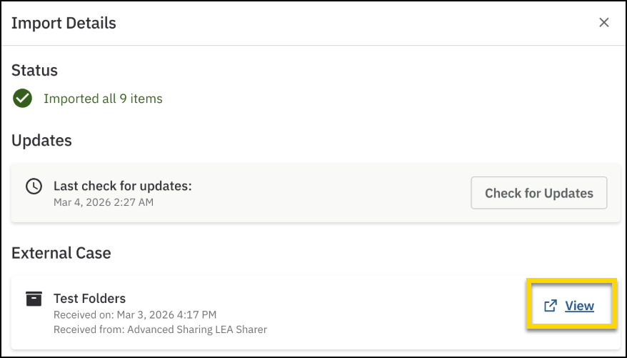Import details dialog box.