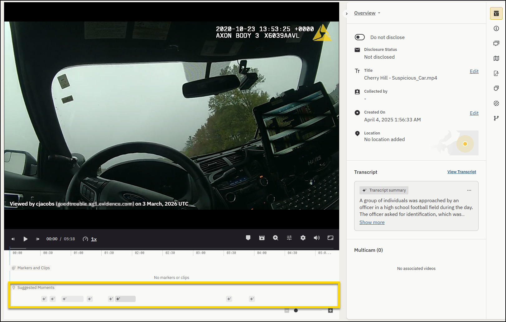Suggested moments track on the video timeline.