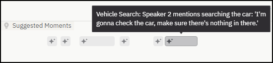 Suggested moments track on the video timeline showing its hover text.