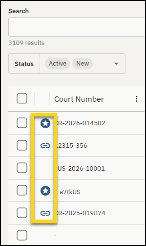 Icons on the evidence search page.