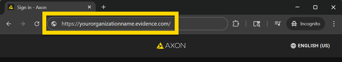 Web browser address bar showing the evidence.com URL.