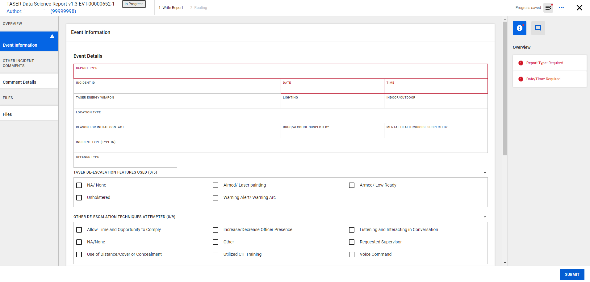 Event Information form with required fields and checkboxes